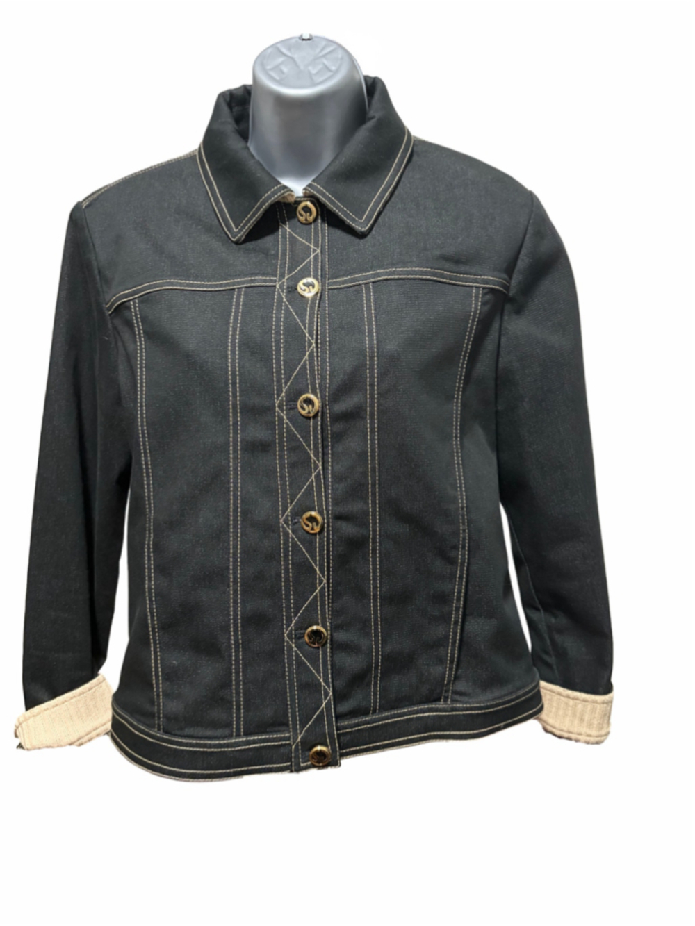 St. John Sport by Marie Gray Jacket Womens Small Black Denim Knit Colorblock